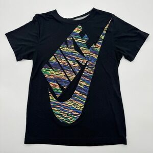 Nike Womens Black Multicolor Tiger Stripe‎ Swoosh Logo Graphic T-Shirt Small